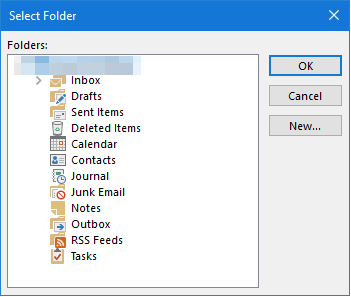 Dialog „Ordner auswählen“ in Outlook